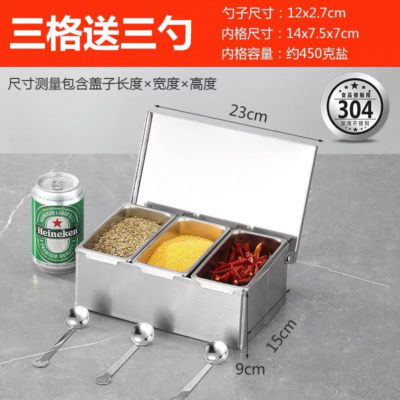Caja de condimento de acero inoxidable 304 caja de condimento comercial caja de almacenamiento caja de ingredientes de polvo de hielo de cocina con tapa caja de muestra
