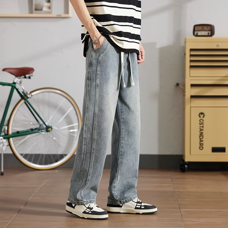 Jeans hombres 2024 marca de moda de primavera y otoño pantalones largos retro americanos de todo fósforo pantalones casuales rectos sueltos