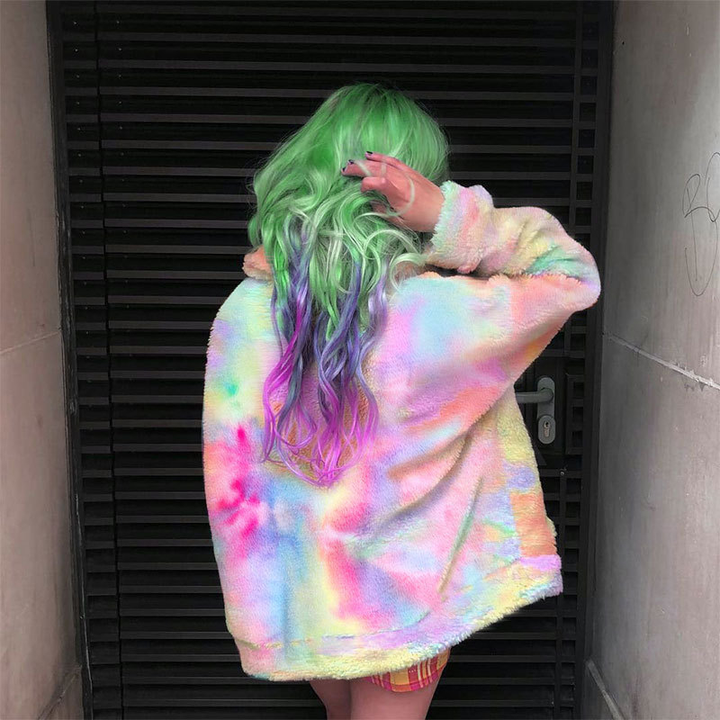 tie-dye pattern zipper plush jacket  NSLQ32094