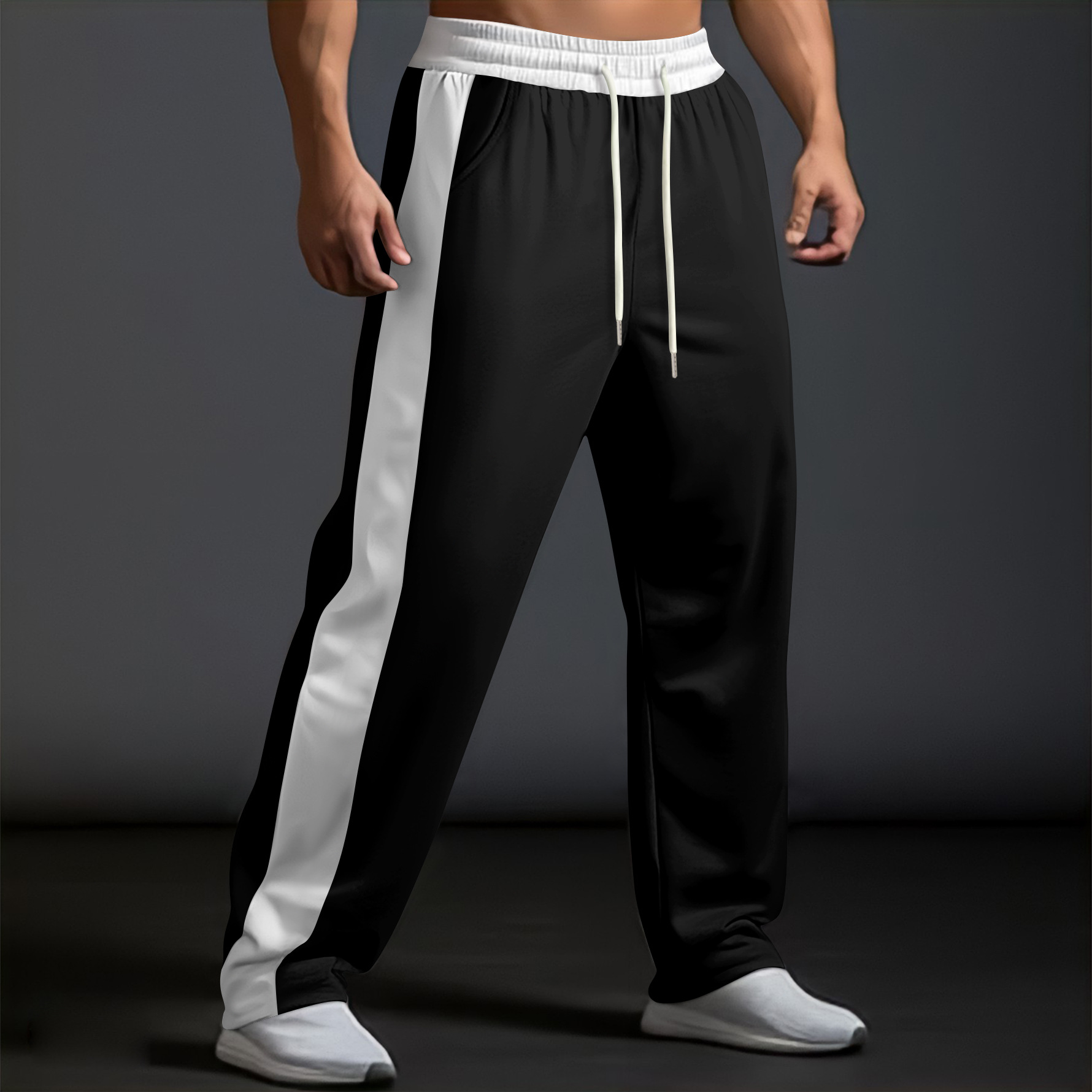 Modische, lange Freizeithose für Herren im europäischen und amerikanischen Stil mit gekreuzten Trägern, Color-Blocking-Design, von Shein_voghion.com