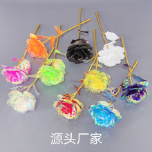 跨境彩金金箔玫瑰花仿真花单支花母亲节教师情人节礼小物圣诞节