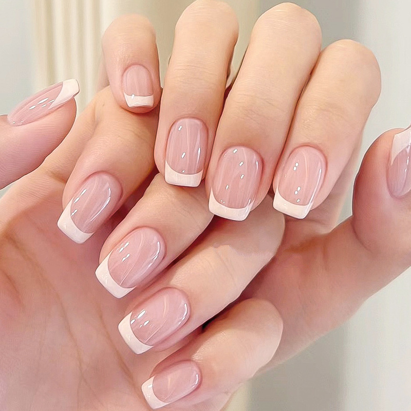 24 Pieces of White French Nude Pink Square Nails, Simple Pure Desire Short Square Nails, Manicure Wearable Nails, Wholesale