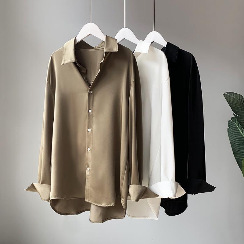 Satin Draped Shirt Women's Spring and Autumn Elegant Western Style Retro Hong Kong Style Fashion 2024 New Style Shirt Women's Long Sleeve