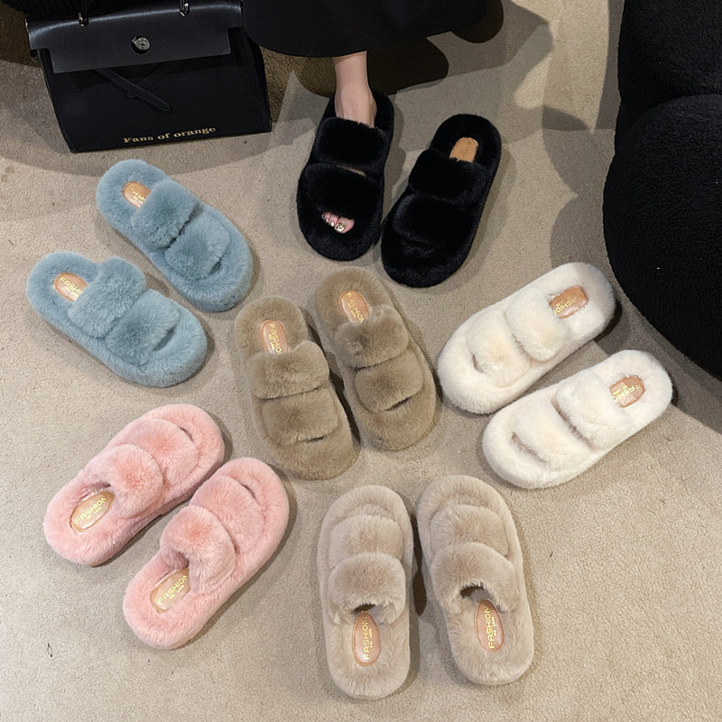 2025松糕厚底毛毛拖鞋女外穿休闲新款秋冬季超火韩版绒毛毛鞋棉拖