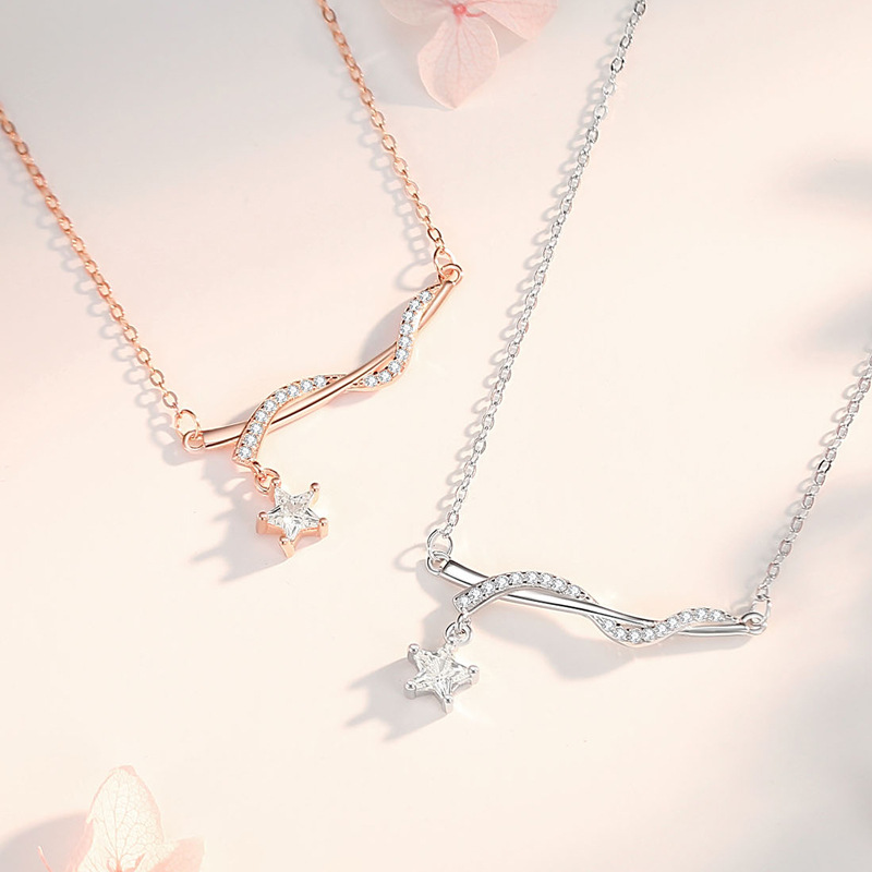 S925 collar de bobinado de estrella de plata esterlina femenino ligero lujo diseño de nicho sentido avanzado 2024 nueva cadena de clavícula de todo fósforo