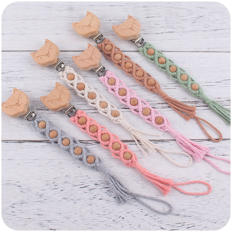Bebé suministros dibujos animados haya zorro chupete clip creativo bebé DIY hecho a mano tejido de algodón cuerda chupete cadena