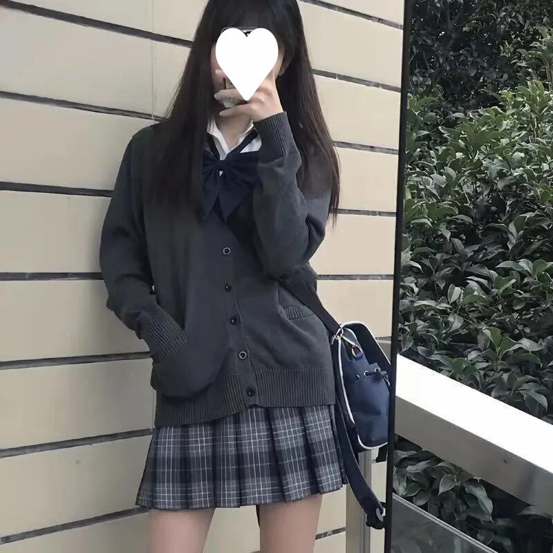 Spring and Autumn New Long Sleeve College Style Japanese Versatile Jk Uniform Cardigan Sweater Women's Set Long Sleeve V-Neck Knitwear