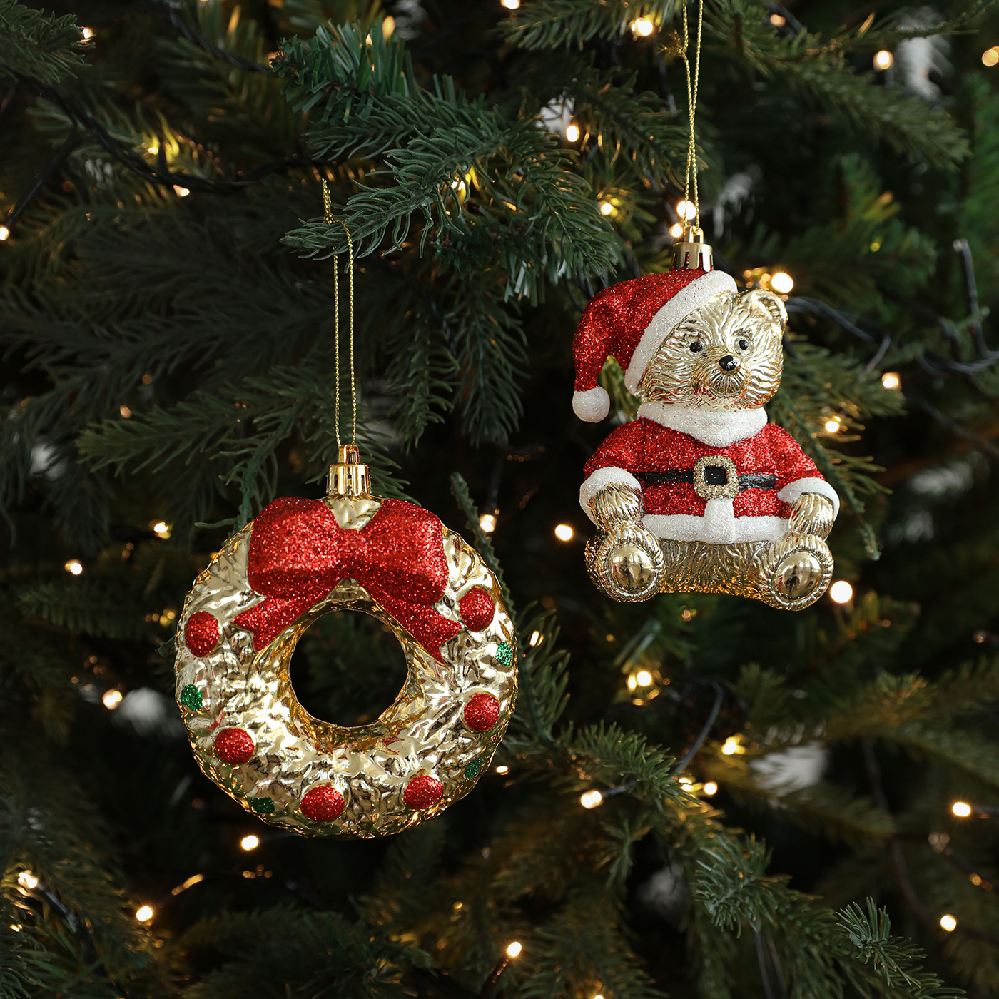 Nuevo producto dorado dorado rojo rosa brillante plástico ins colgante de dibujos animados árbol de Navidad decoración de ventana