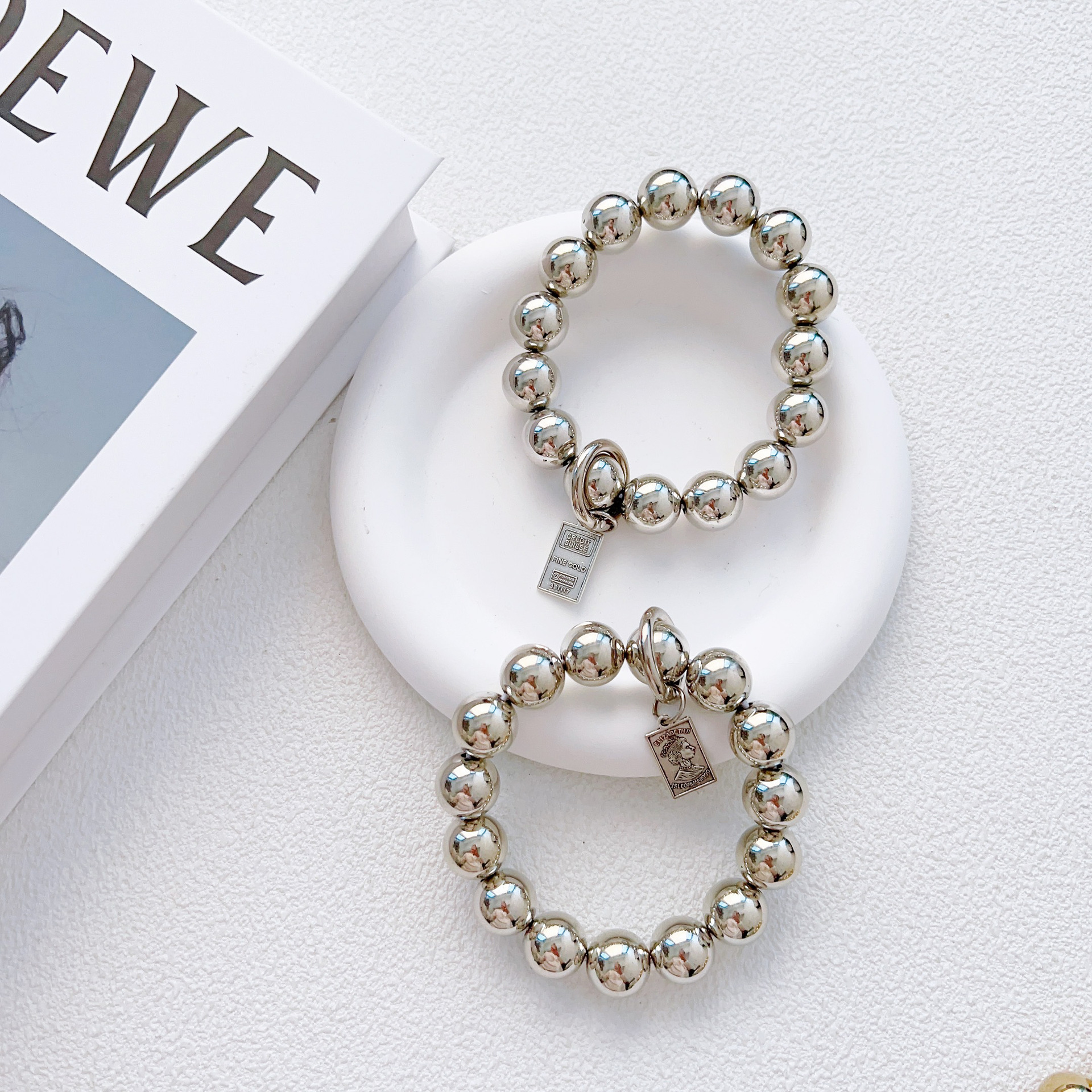 银色珠配弹力绳子挂牌手机挂绳彩色百搭手机挂件甜酷风防丢