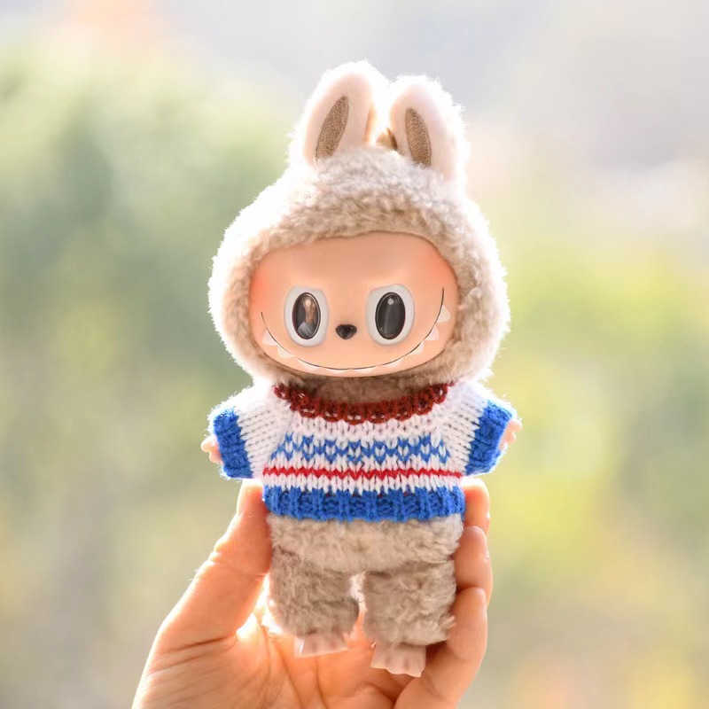 15cm ciego caja pull paño suéter pantalones macaron labubu colgante muñeca suéter Año Nuevo suéter lindo