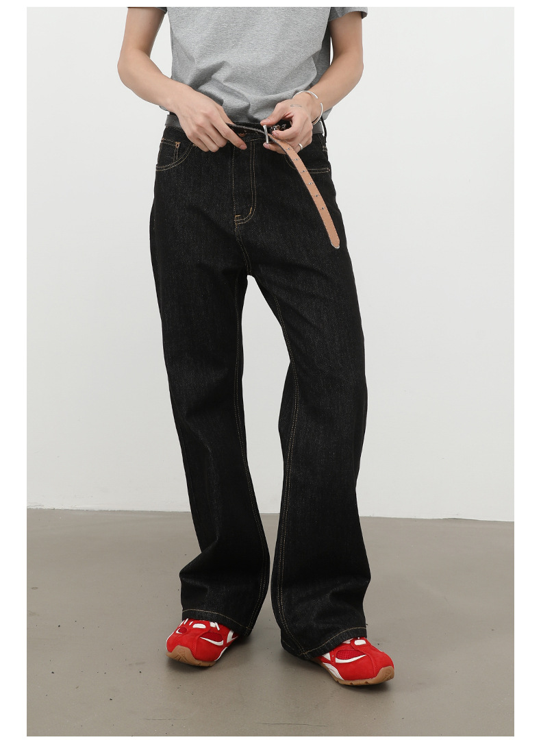 Nirben Denim High Volume Colorfast Raw Denim Jeans For Men Slightly Flared Loose Fit Black Blue_viptrois.com