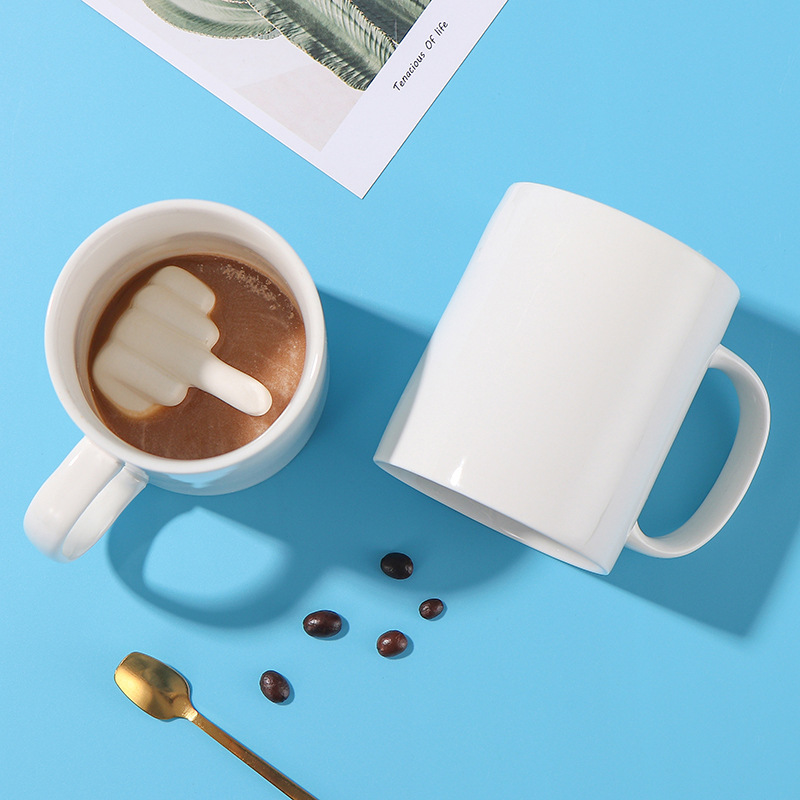 创意3D陶瓷杯搞怪中指杯手指杯新奇马克杯咖啡杯白色情侣杯嘲讽杯