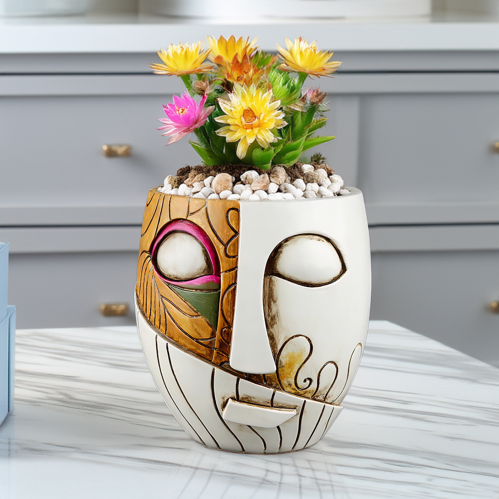  New Creative Pottery Pot Face Mask Flower Pot Resin Craft Garden Green Plant Ornaments Home Window Sill Balcony Decoration