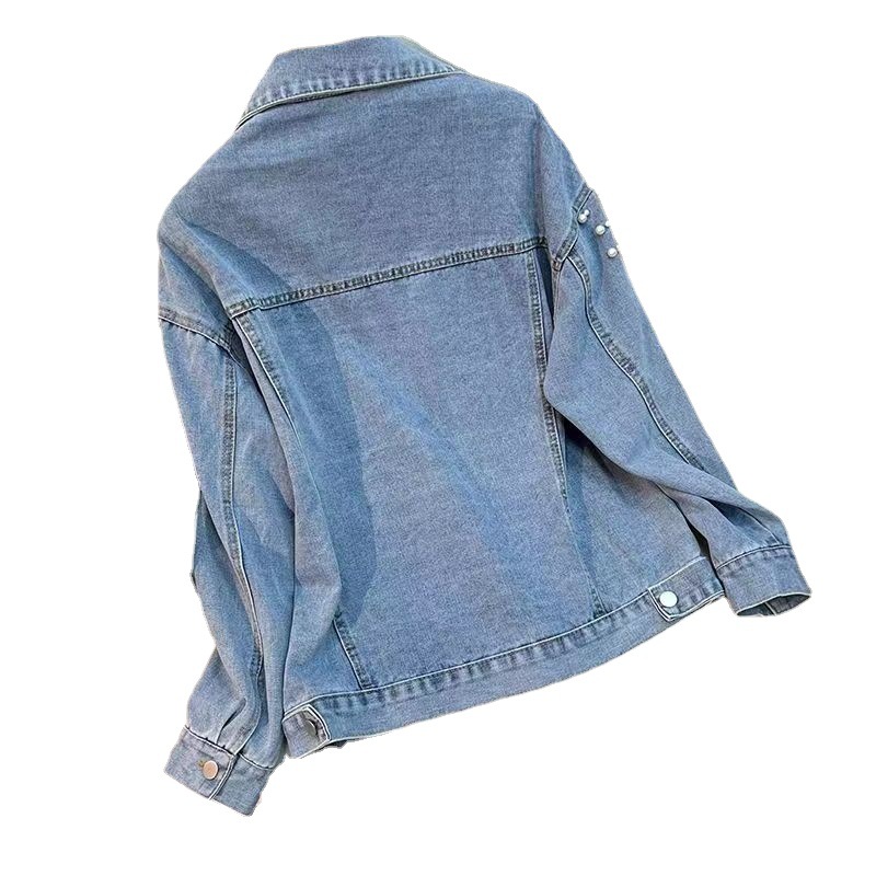 Damkläder Casual Jeansjacka För Dam Vår Och Höst Nya Lösa Mångsidiga Ins Trendiga Kraftiga Pärlmönstrade Jackor Toppar_voghion.com