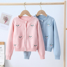 女童纯棉简约针织衫2022春装新款女孩百搭开衫毛衣小外套一件代发