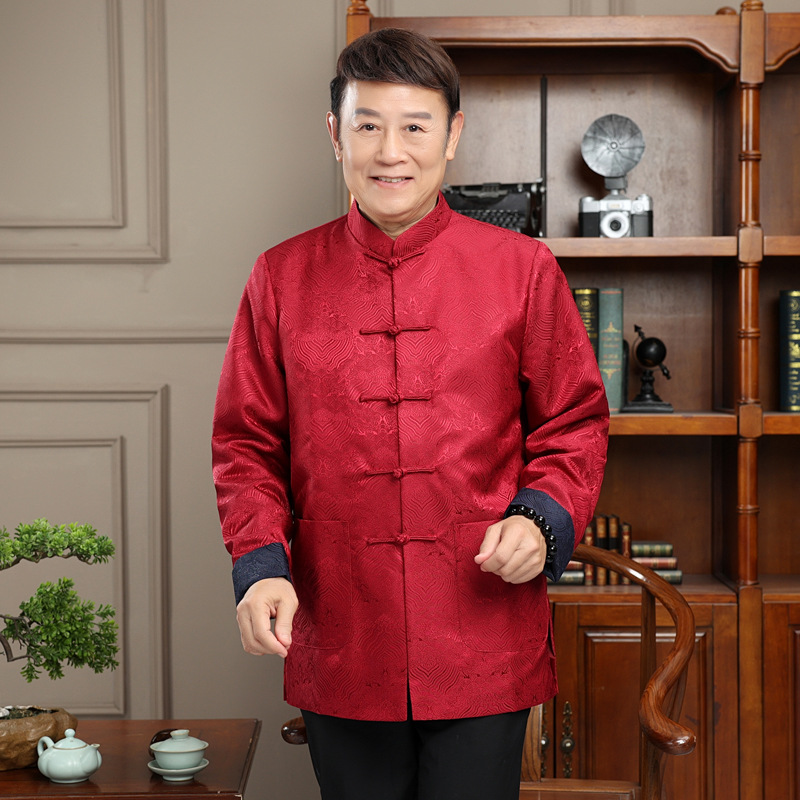 唐装中老年男爸爸装春秋季长袖外套老人生日过寿喜庆爷爷宽松衣服