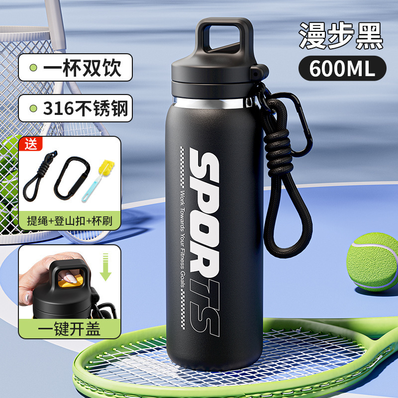 2025 nueva taza de aislamiento térmico deportiva portátil para estudiantes masculinos y femeninos, usuario exclusivo fuera de la bicicleta taza de agua de una cubierta doble taza de paja de beber
