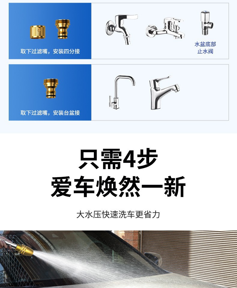 All-Alloy High-Pressure Car Wash Water Gun, Telescopic Magic Hose, Household Powerful Cleaning Tool for Watering Flowers, Wholesale