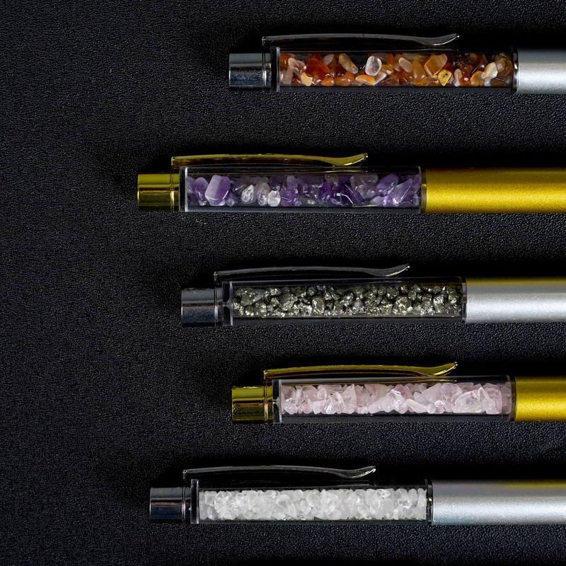 商务水晶笔平顶天然水晶原石碎石圆珠笔矿石笔转动签字笔高颜值笔|undefined