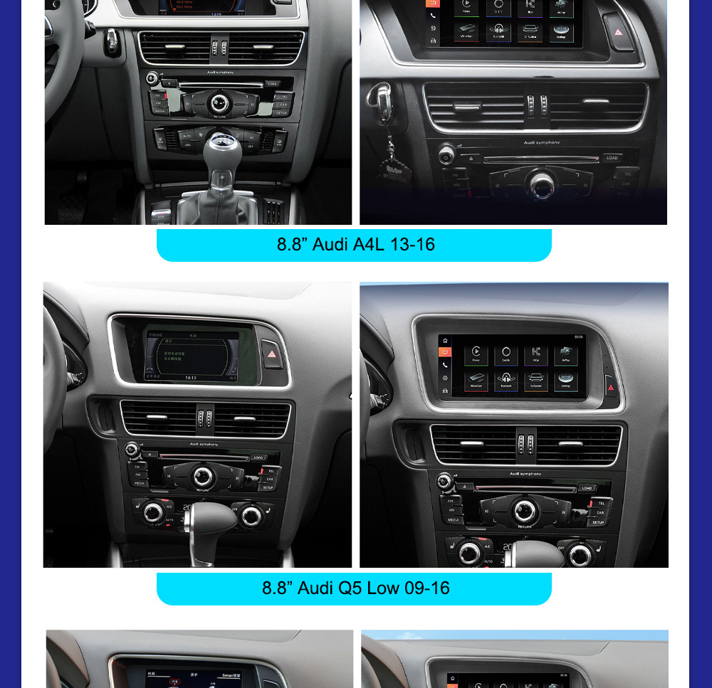 Suitable for Audi Series Linux System Car Navigation All-In-One Machine Supports Carplay Central Control Large Screen Navigator