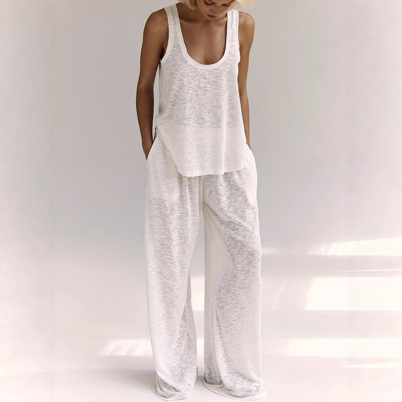 Cross-Border 2025Wish Independent Site European and American Style Loose Comfortable Breathable Rayon Vest and Long Pants Pajama Set Loungewear Cross-Border 2025Wish Independent Site European and American Style Loose Comfortable Breathable Rayon Vest and Long Pants Pajama Set Loungewear