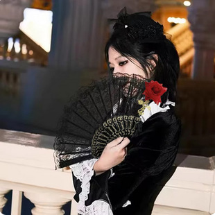 New Lolita Lace Fan Gorgeous Retro European Style Rose Folding Fan Tea Party Diablo Comic-Con Cos Props