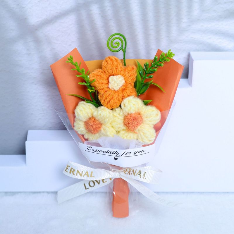 ニット糸のパフブーケ、造花、シミュレーションフラワー、ひまわり、多用途ギフト、ミニブーケ|undefined