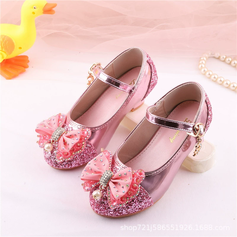 Хрустальные туфли для девочек Детские туфли на высоком каблуке Butterfly Аксессуары Сеть Красные Маленькие Принцессы Обувь Осень Новый Банкетный Шоу Обувь