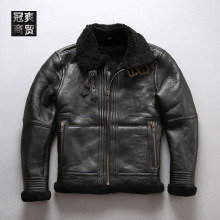 AVFLY绵羊皮皮毛一体男大翻领澳洲皮毛一体羊皮皮衣