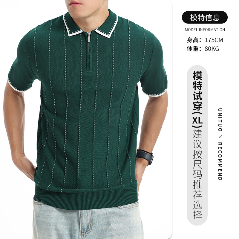 Europa y los Estados Unidos vieja camiseta de polo de punto de hombre con solapa vertical rayas de manga corta de negocios casual ropa de hombre camiseta de verano