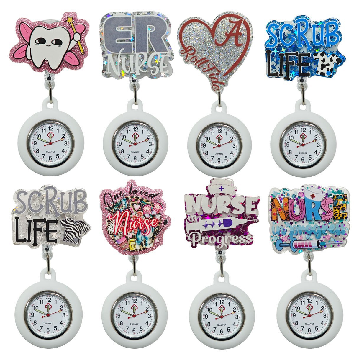 Acrylic Retractable Dial Nurse's Easy-Pull Pocket Watch, Cute and Creative Student Watch, Manufacturer's Ready Stock Wholesale