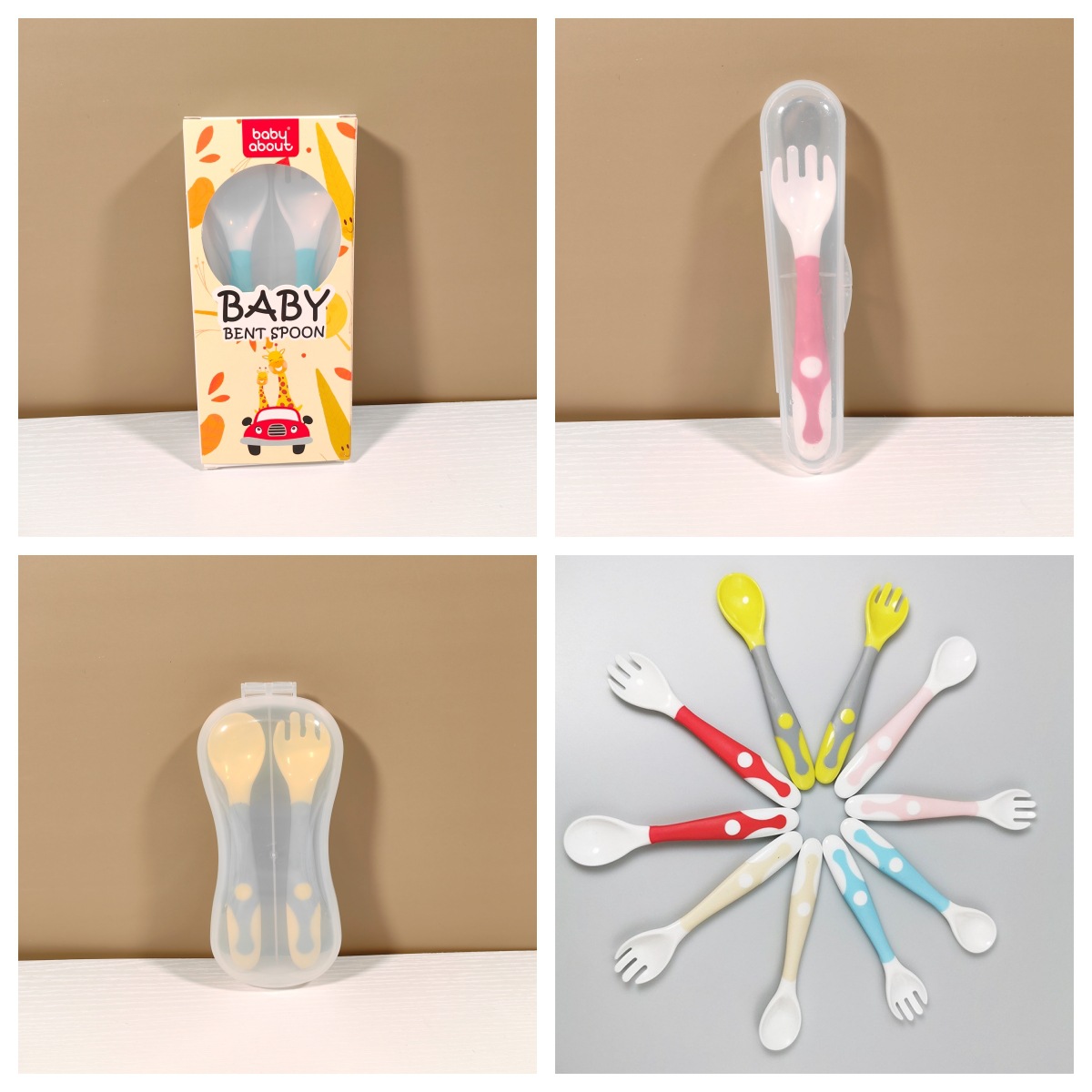 baby about children's fork spoon multicolor PP soft spoon baby eating training fork spoon baby complementary food tableware set