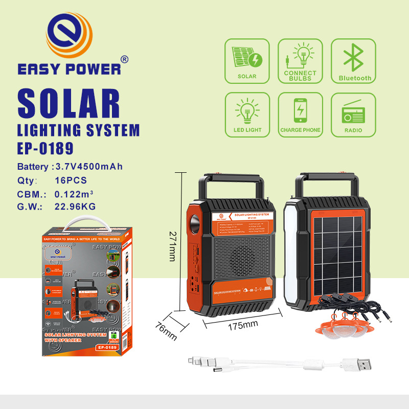 跨境太阳能储能小系统手电筒收音机蓝牙播放Solar cell lighting
