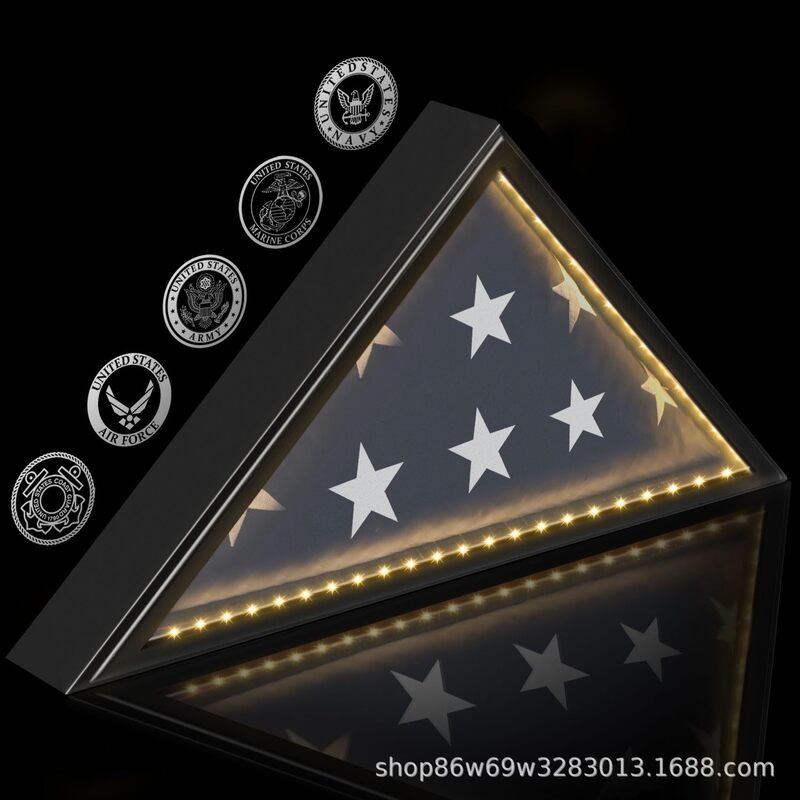 Wooden Triangle Flag Lighted Display Box Wall Mounted Flag Storage Box Veterans Memorial Flag Shadow Box
