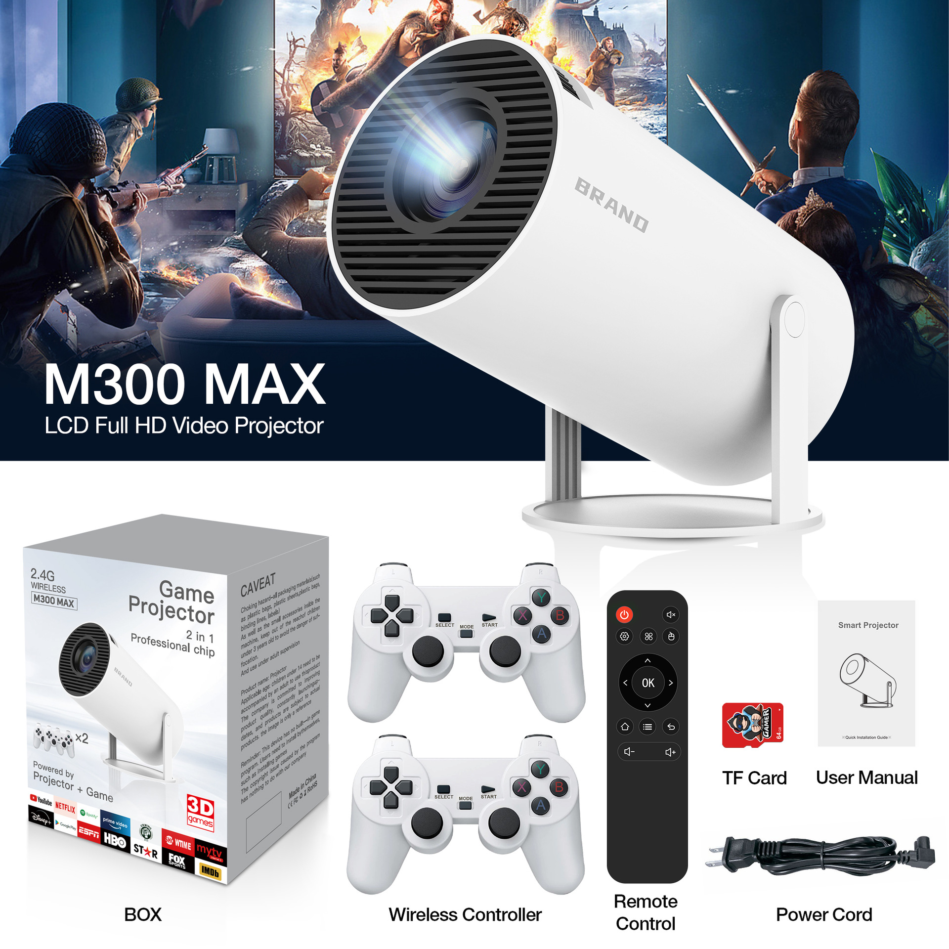 Hy300 Gaming Version Projector High-Definition Portable Projector Wireless Mobile Phone M300Max Wireless Screen Projection