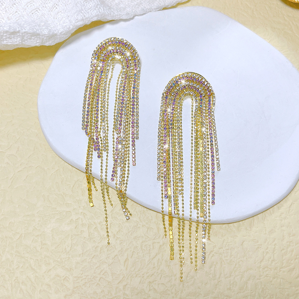1 Pair Elegant Streetwear U Shape Tassel Inlay Copper Zircon Drop Earrings display picture 2