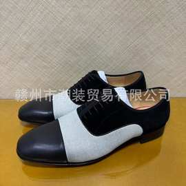 cl andgz红底鞋男鞋黑色拼皮正装男士皮鞋商务乐福鞋德比鞋牛津鞋
