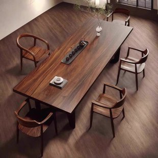 High-End South American Walnut Tea Table Solid Wood New Chinese Tea Table Home Living Room Log Large Board Tea Table and Chair Combination
