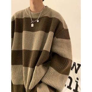Antique vintage Striped Sweater Men's Japanese Style Retro Lazy Style High-end Knitted Sweater Jacket for Couple Autumn