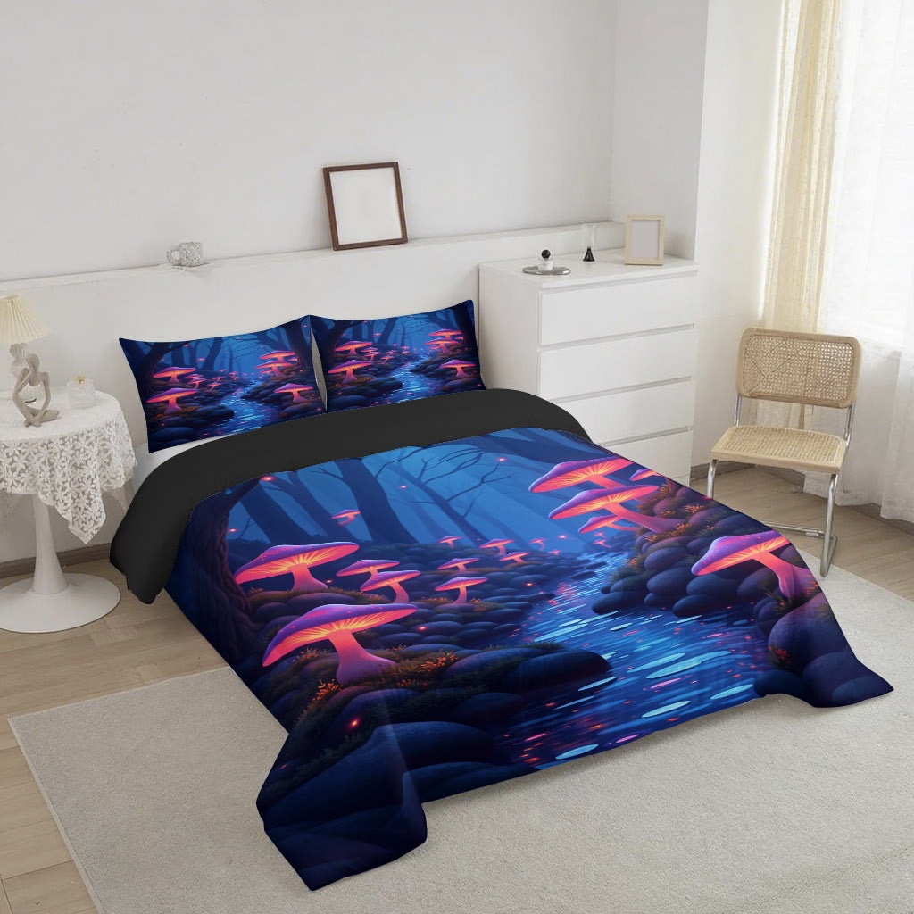 TEMU / JIT nuevo producto fantasía hongos 3D impresión digital 180gms edredón ropa de cama conjunto de fábrica suministro directo