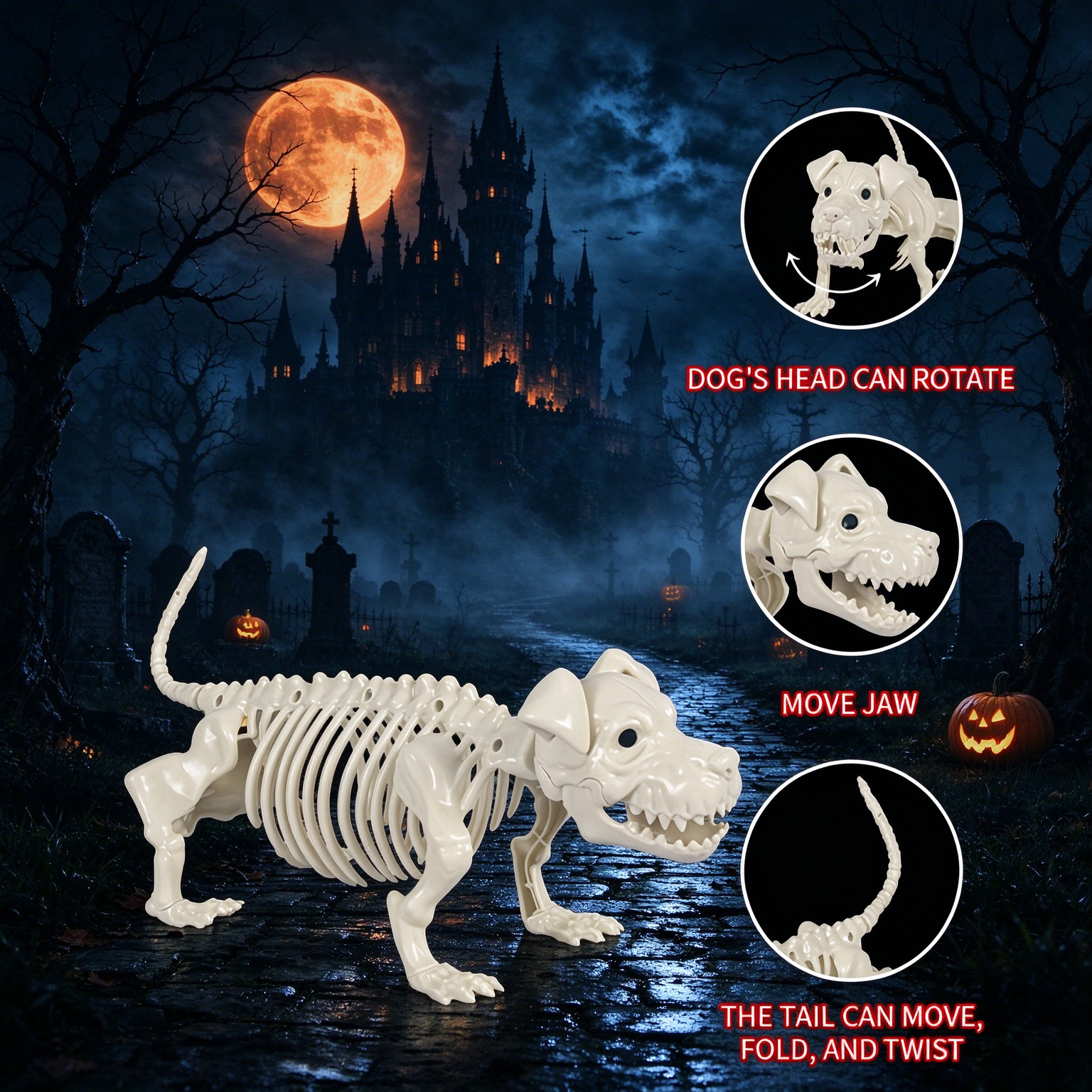 Adorno de Esqueleto de Perro Shar Pei de Plástico con Articulaciones Ajustables para Fiesta de Halloween