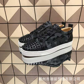 cl andgz灰色迷彩鞋头铆钉低帮红底鞋男鞋运动休闲板鞋真皮鞋女鞋