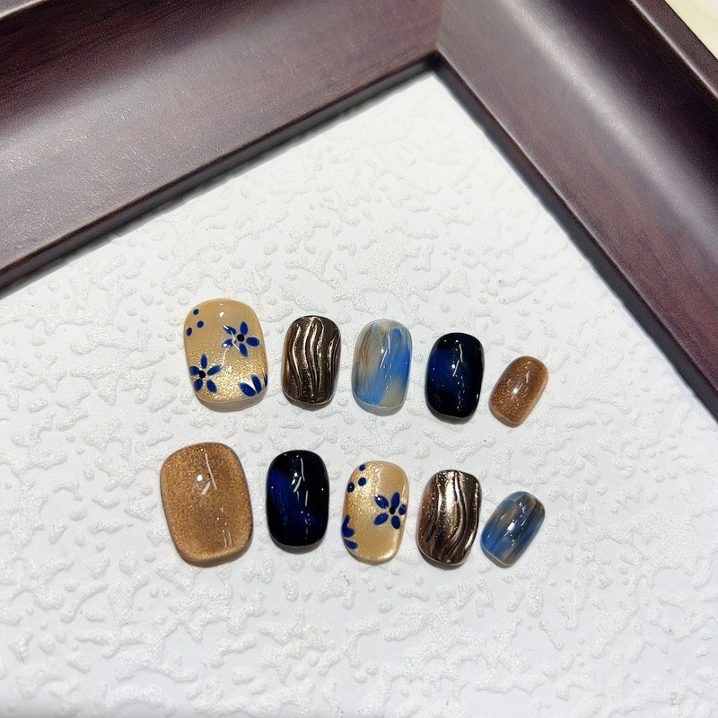 【Blue Rhythm Dream】Purely Hand-Painted Gradient Ins Style Metal Texture Contrast Art Fashion Brightening Temperament