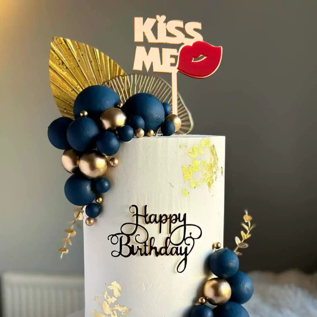 原创跨境情人节亚克力蛋糕装饰插牌爱心英文kiss me烘焙插件插旗