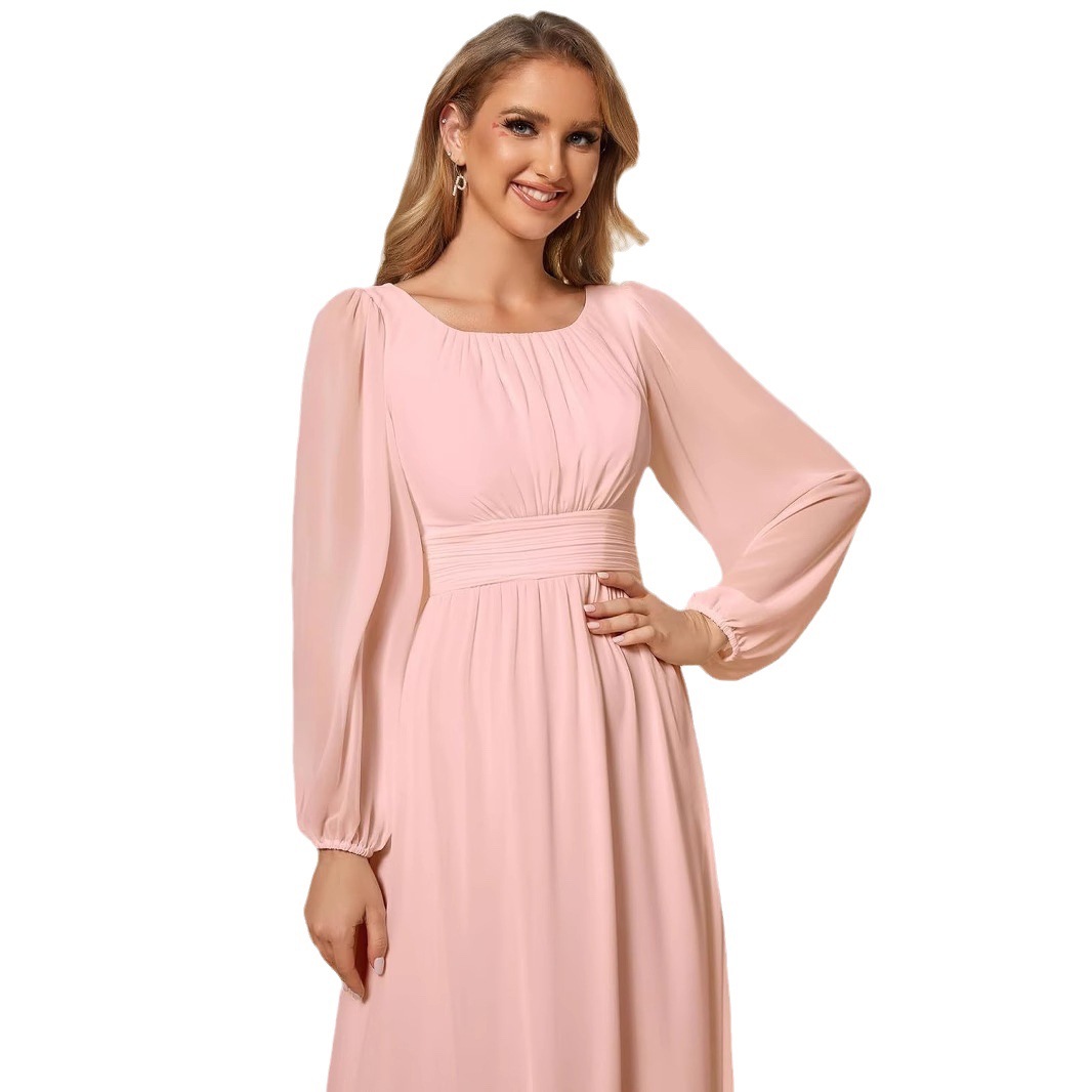 demi-season long sexy elegant bridesmaid dress