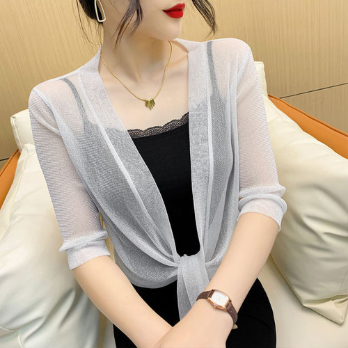 Summer sun protection clothing, lace shawl small jacket, large size loose mesh cardigan, thin foreign style air-conditioning shirt