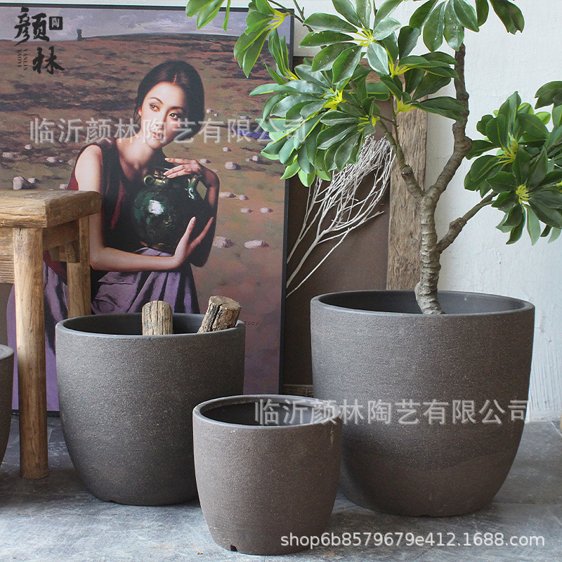 Nordic Flower Pot Simple Pottery Pot Coarse Pottery Pot Purple Sand High-end Flower Pot Decoration Living Room Decorative Pot Modern Green Planting Pottery Pot