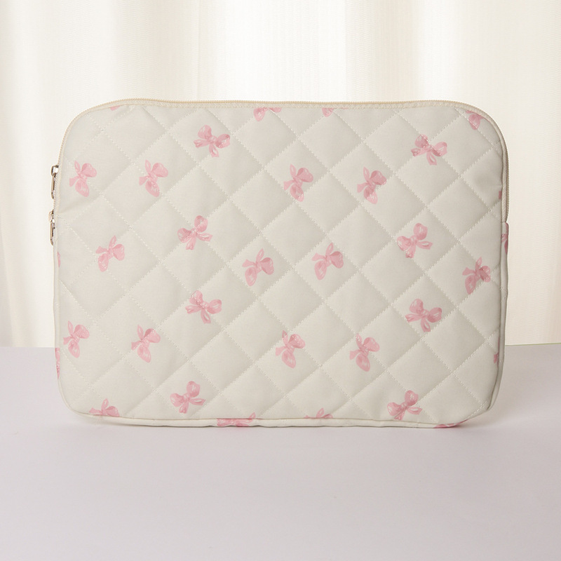 Quilted Padded Shockproof Bowknot Laptop Sleeve 14inch Cute Tablet iPad Protective Case