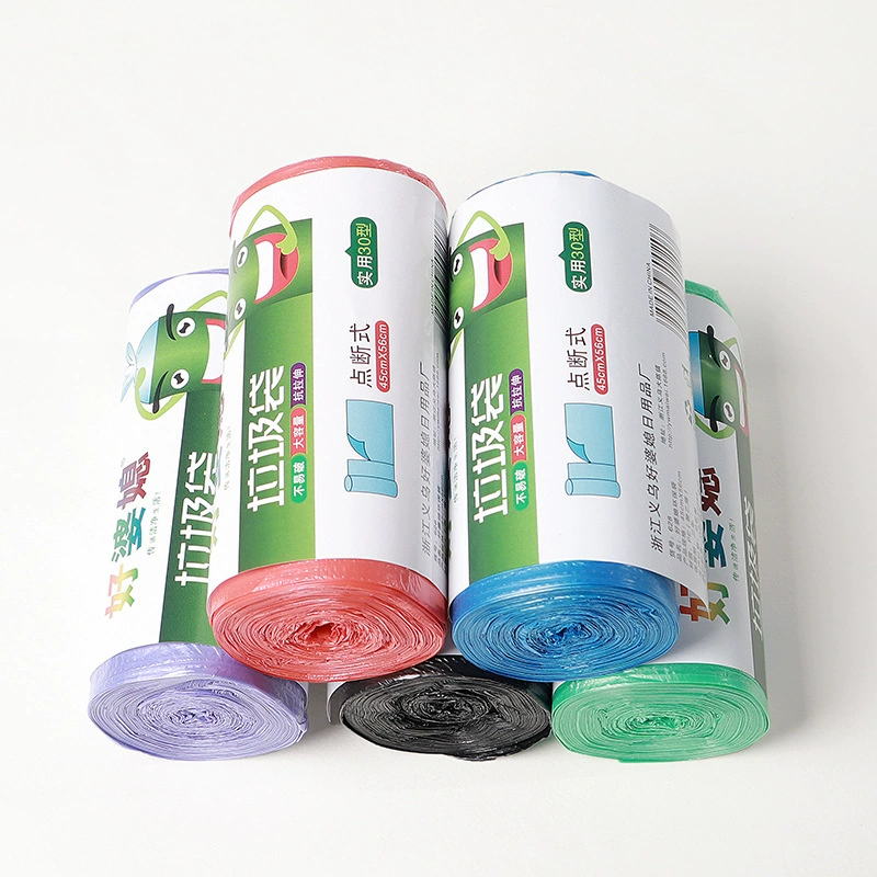 Фабрика прямые поставки новый материал Одноразовый цветной мешок для мусора бытовой коммерческий одиночный рулон 30 пластиковый пакет точка разрыва типа