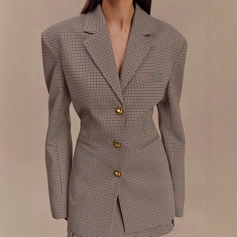 in stock 2024 Spring and Autumn Women's Cross-border AliExpress Explosions Temperament Slim-fit Houndstooth Textured Suit Jacket for Women